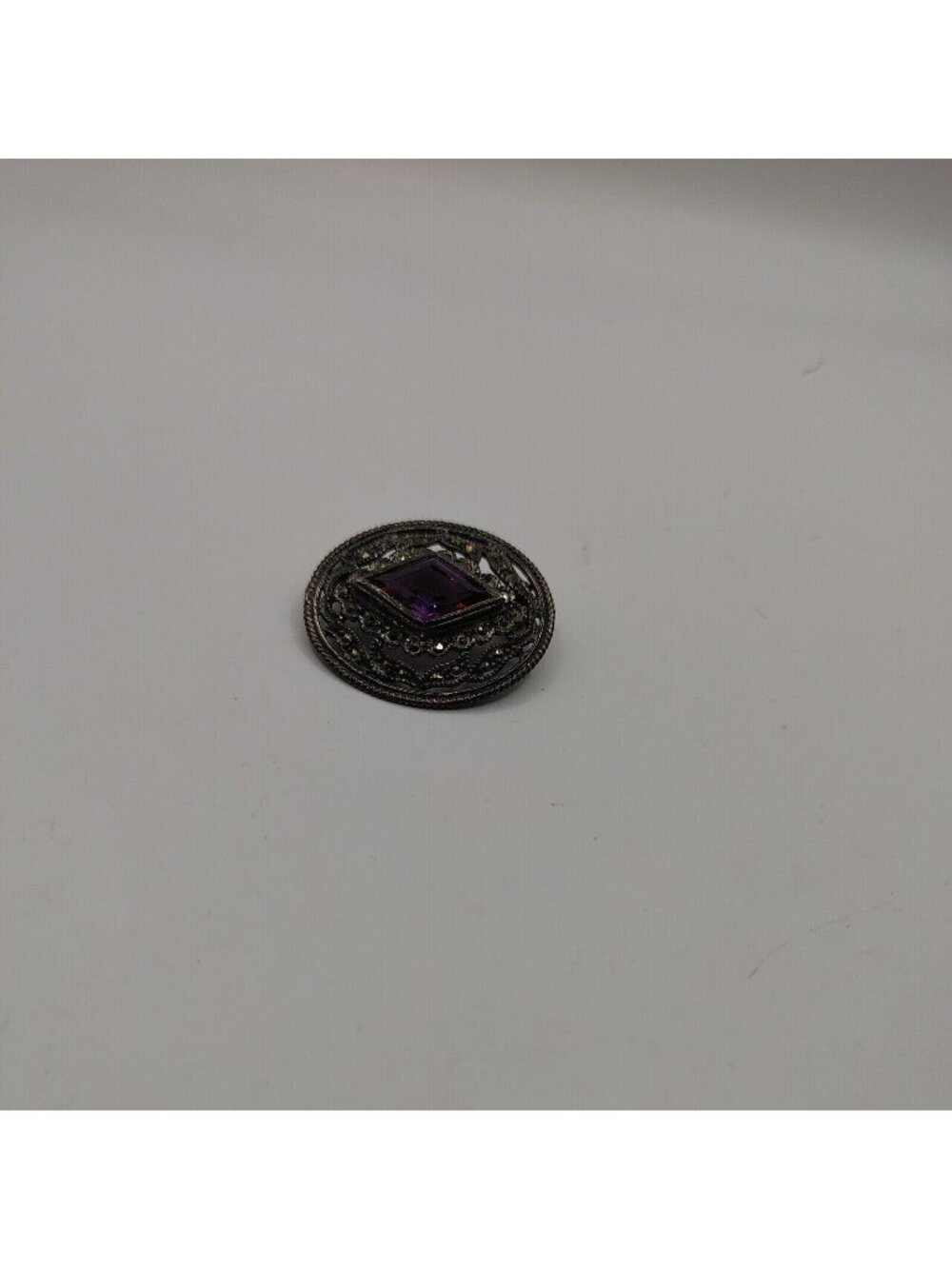 Vintage Pin .925 Sterling purple Crystal Marcasite
